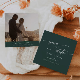 Boho Chic Emerald Grönt Square Photo Back Spara Datumet