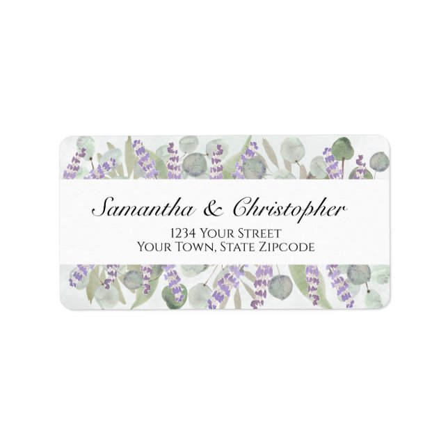 Boho Chic Eucalyptus & Lavender Bröllop Adress Adressetikett (Framsidan)