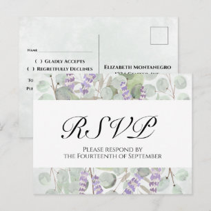 Boho Chic Eucalyptus & Lavender Bröllopssvar Vykort