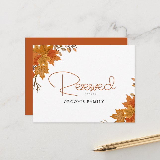 Boho Chic Fall Wedding Reserved Card Vykort (Fram/Back In Situ)