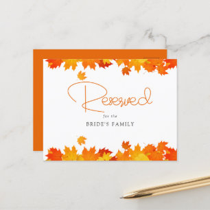 Boho Chic Fall Wedding Reserved Card Vykort