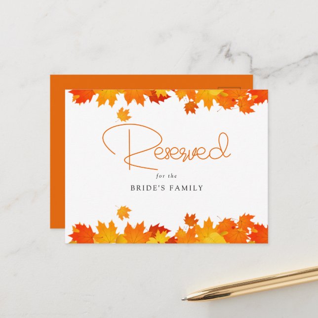 Boho Chic Fall Wedding Reserved Card Vykort (Fram/Back In Situ)