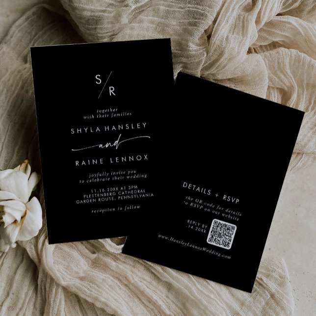 Boho Chic FÄRG EDITABLE Monogram QR-kod Bröllop Inbjudningar (Skapare uppladdad)