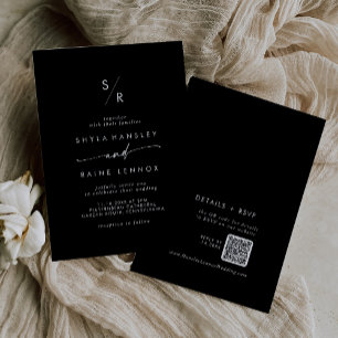 Boho Chic FÄRG EDITABLE Monogram QR-kod Bröllop Inbjudningar