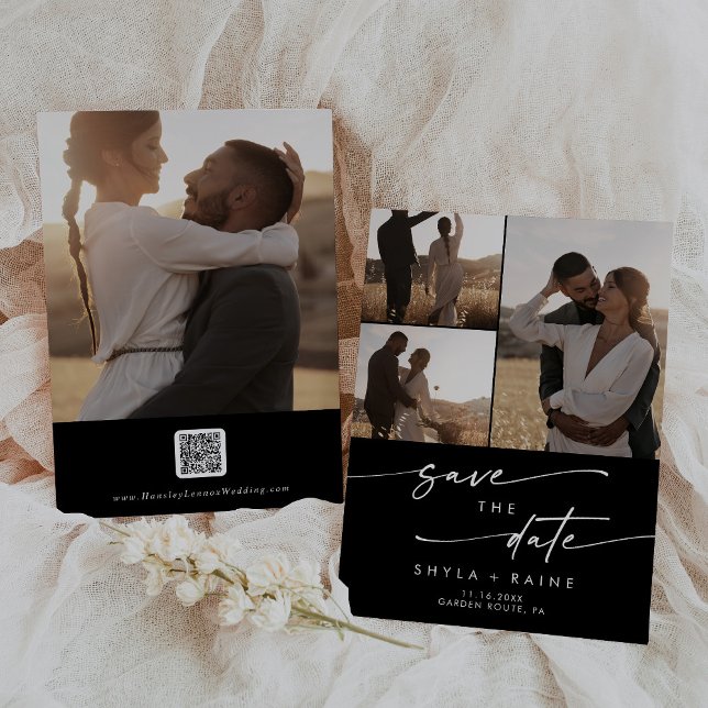 Boho Chic FÄRG EDITABLE Multi Photo QR-kod Spara Datumet (Skapare uppladdad)