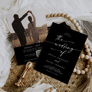 Boho Chic FÄRG EDITABLE Photo QR-koden Bröllop Inbjudningar