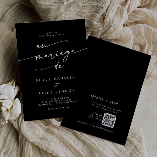 Boho Chic FÄRG EDITABLE QR-kod Fransk Bröllop Inbjudningar (Skapare uppladdad)