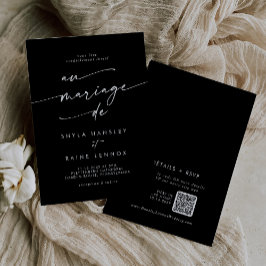 Boho Chic FÄRG EDITABLE QR-kod Fransk Bröllop Inbjudningar