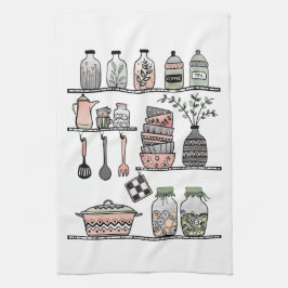 Boho Chic Farmhouse Decor Coral Rosa Grönt Kökshandduk