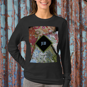 Boho Chic faux Embroiderad Blommigt Personlig T Shirt