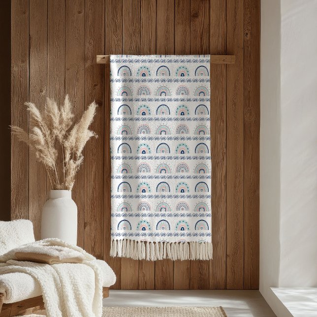 Boho Chic filt rosa & marinblå mjuk present accent (Boho Chic Blanket Pink & Navy Soft Gift Accent)