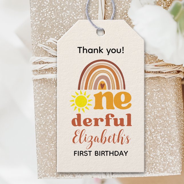 Boho Chic First Birthday Bash for One-derful  Presentetikett (Skapare uppladdad)