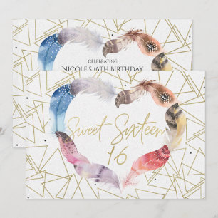 Boho Chic Fjäder Hjärtan Sweet 16 Festinbjudningar Inbjudningar
