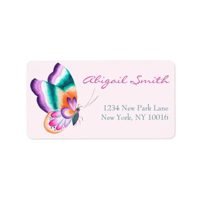 Boho chic fjärilsetiketter adressetikett (Framsidan)