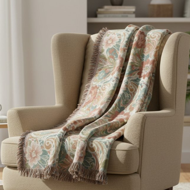 Boho Chic Floral Paisley Pattern Throw Blanket Filt (Heirloom floral throw blanket)