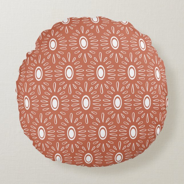 Boho Chic Flowers: Modern sömlös design Rund Kudde (Framsidan)