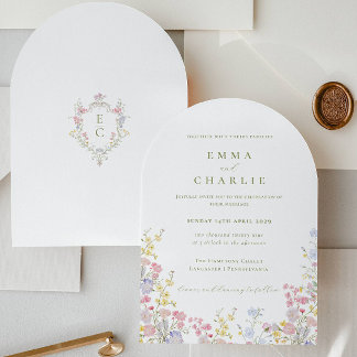 Boho Chic Garden Wildflowers Spring Summer Wedding Inbjudningar