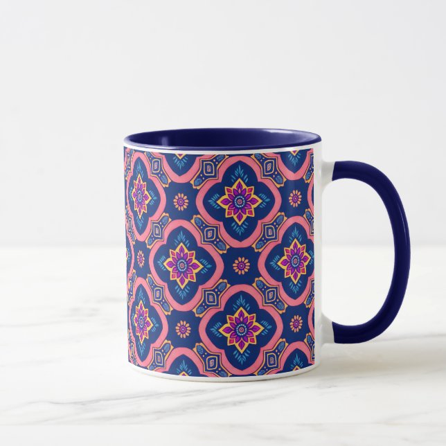 Boho Chic Geometric Blommönster Mugg (Höger)