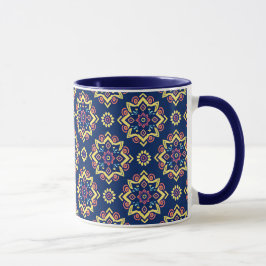 Boho Chic Geometric Blommönster Mugg