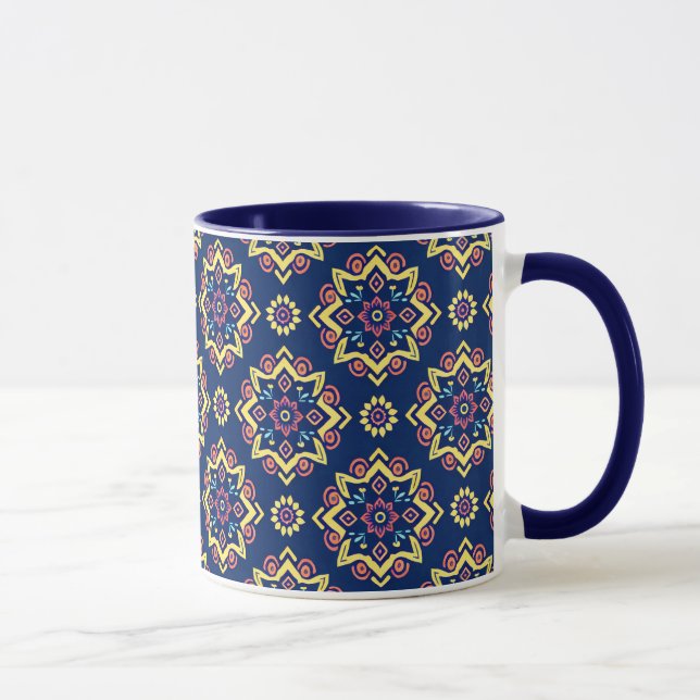 Boho Chic Geometric Blommönster Mugg (Höger)