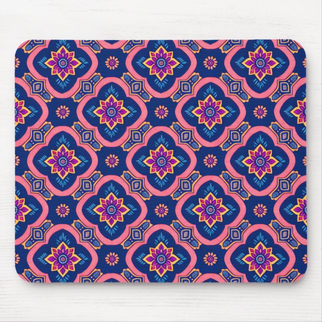 Boho Chic Geometric Blommönster Musmatta (Framsidan)