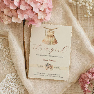 Boho Chic Girl Dress Beige Baby Shower-inbjudan Inbjudningar