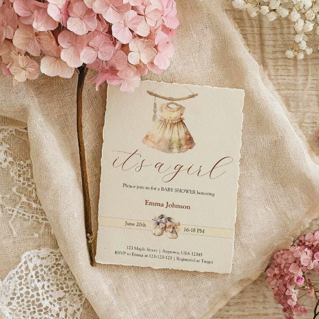 Boho Chic Girl Dress Beige Baby Shower-inbjudan Inbjudningar (Boho Chic Girl Dress Beige Baby Shower Invitation)