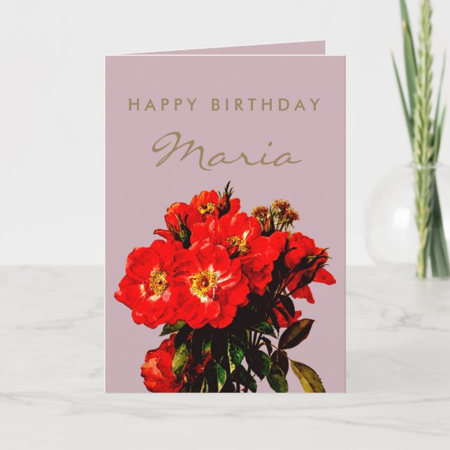 Boho Chic Grattis på födelsedagen Röd ros Bouquet  Kort (Framsida)