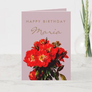 Boho Chic Grattis på födelsedagen Röd ros Bouquet  Kort