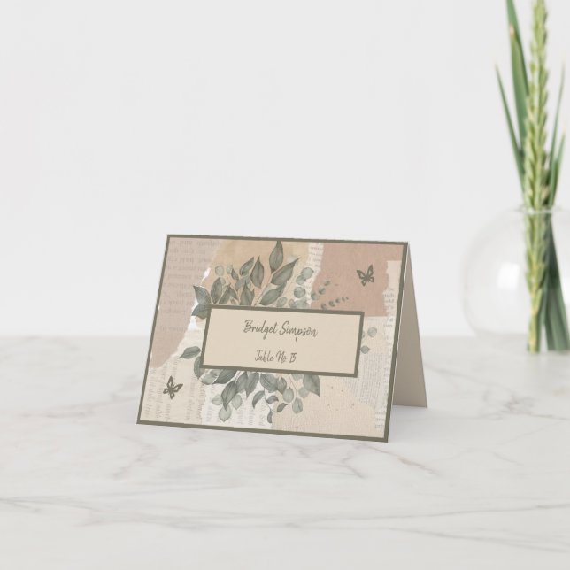 boho chic greenery bröllop gästkort tack kort (Framsida)