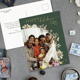 Boho Chic Grönt Guld Botanical Photo Helgdag Vykort