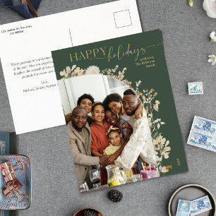 Boho Chic Grönt Guld Botanical Photo Helgdag Vykort