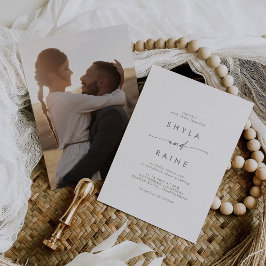 Boho Chic Grönt och White Avslappnad Photo Bröllop Inbjudningar