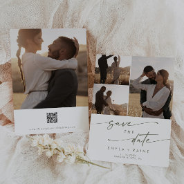 Boho Chic Grönt och White Multi Photo QR-kod Spara Datumet