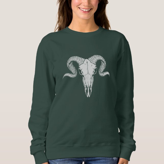 Boho Chic Grönt Sweatshirt med Buffalo Skull T Shirt (Framsida)