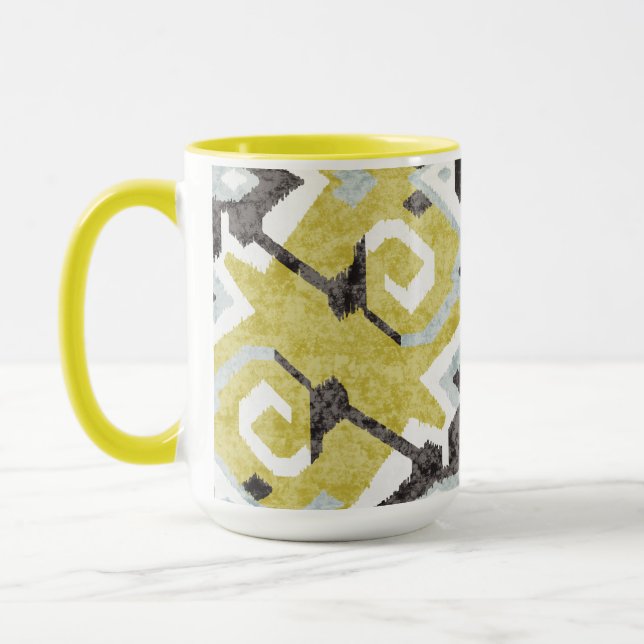 Boho chic gul ikat tribal mönster monogram mugg (Vänster)