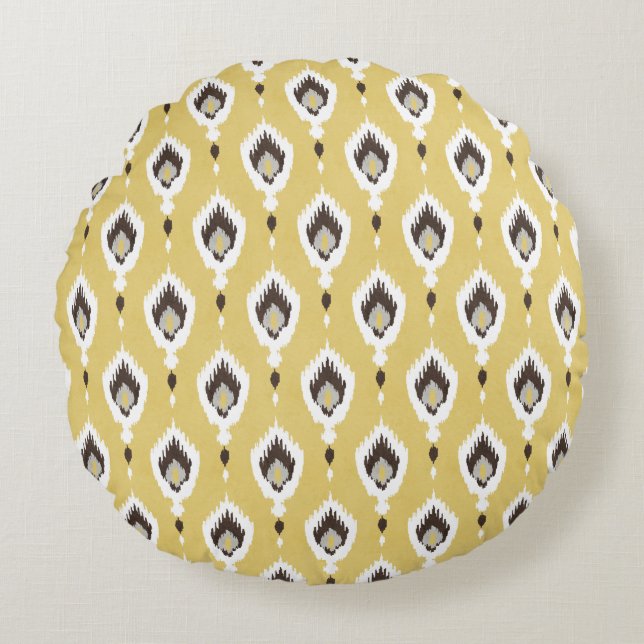 Boho chic gul ikat tribal mönster monogram rund kudde (Framsidan)