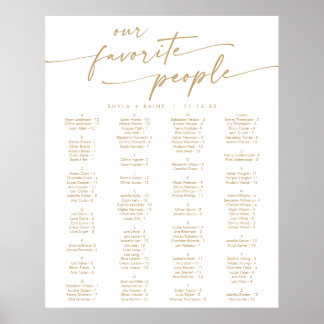 Boho Chic Guld och Vit Utskrivbar Placeringsplan Poster