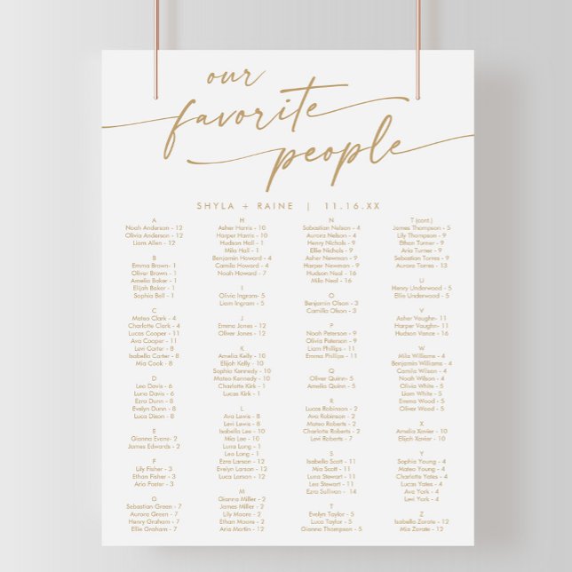 Boho Chic Guld och vit utskrivbar sittplatsplan Poster (Skapare uppladdad)
