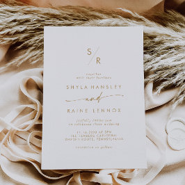 Boho Chic Guld och White Monogram Bröllop Inbjudningar