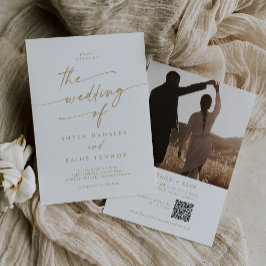 Boho Chic Guld och White Photo QR Code Bröllop Inbjudningar