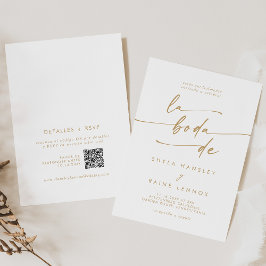 Boho Chic Guld och White QR Code Spanska Bröllop Inbjudningar