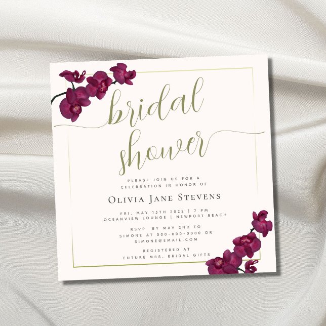 Boho Chic Guld Ram Lila Orchids Möhippa Inbjudningar (Skapare uppladdad)