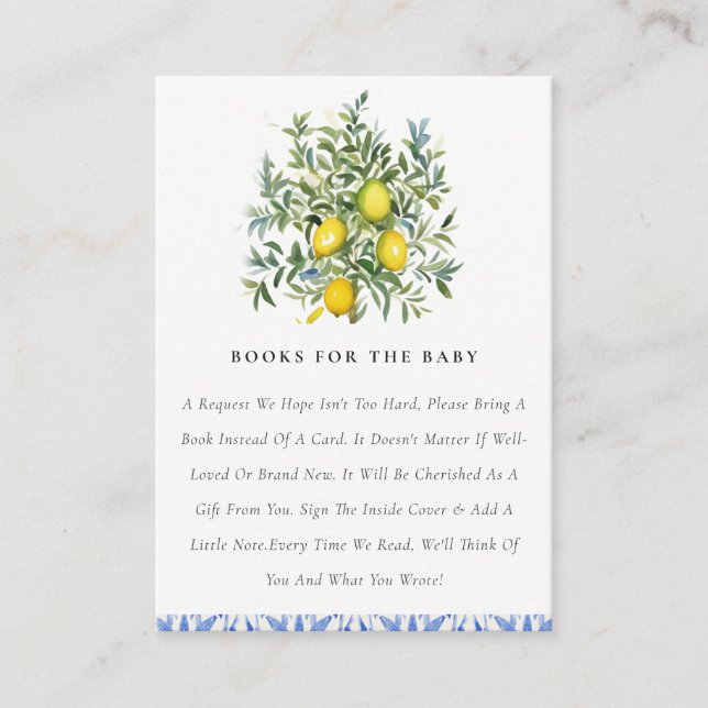 Boho Chic Gult Lemon Träd Bokar for Baby Shower Tilläggskort (Framsida)