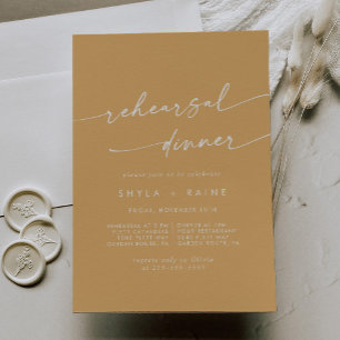 Boho Chic Gult Marigold Bröllop Rehearsal Dinner Inbjudningar