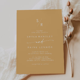 Boho Chic Gult Marigold Monogram Bröllop Inbjudningar