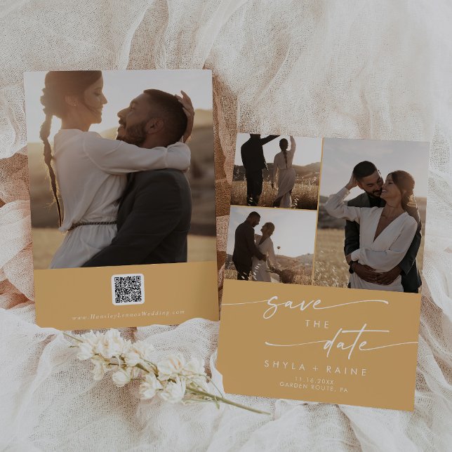 Boho Chic Gult Marigold Multi Photo QR-kod Spara Datumet (Skapare uppladdad)