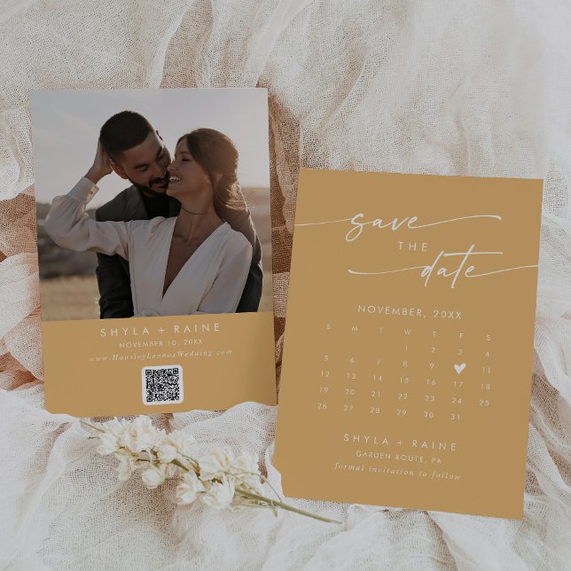 Boho Chic Gult Marigold QR-kod Fotokalender Spara Datumet (Skapare uppladdad)