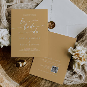 Boho Chic Gult Marigold QR-kod Spanska Bröllop Inbjudningar