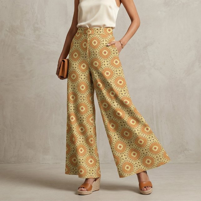 Boho Chic Gult & Orange Mosaic Geometric Mönster Tyg (Skapare uppladdad)